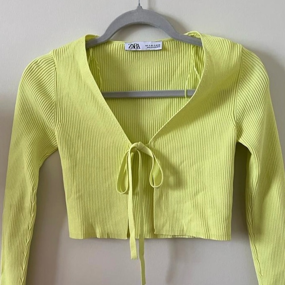 Zara Electric yellow cross tie cardigan size S